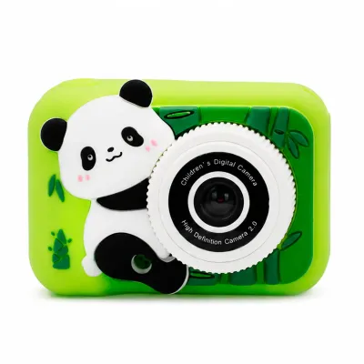 Cámara de fotos digital infantil recargable oso panda verde
